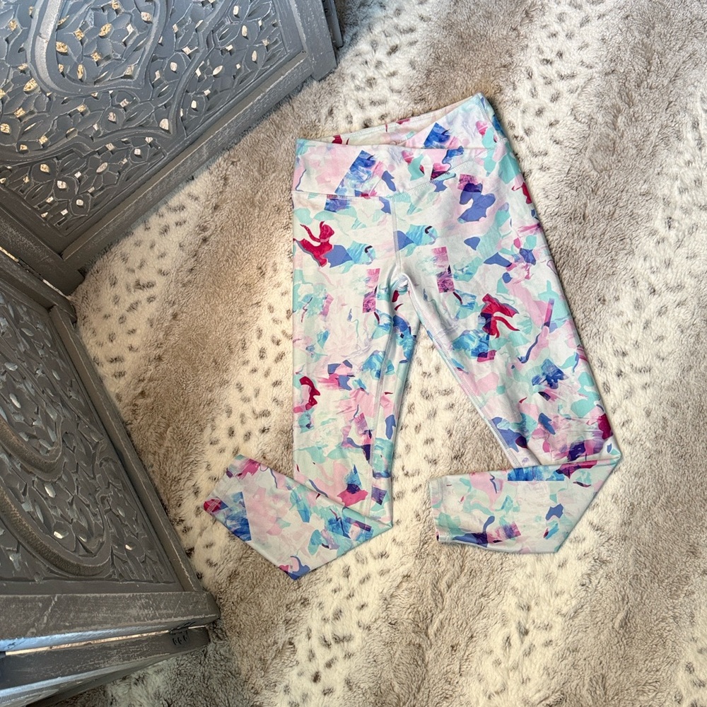 Zella Girl abstract pastel leggings girls small athletic activewear workout gym